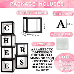 Black Transparent Balloon Boxes, Baby Boxes with 78 Letters for Baby Shower, Na