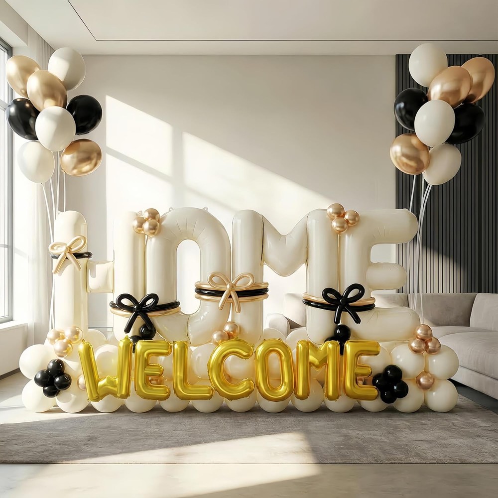 145Pcs Housewarming Party Decorations Beige 40Inch Welcome Home Balloon Banner