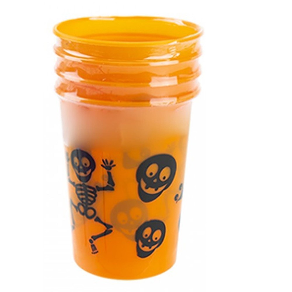 Halloween Reusable Plastic Cup Skeleton Design 10cm Set of 4 – Orange