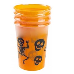 Halloween Reusable Plastic Cup Skeleton Design 10cm Set of 4 – Orange