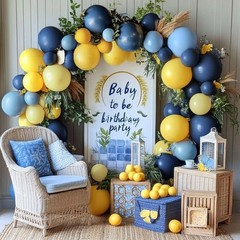 Arco De Globos Azul Y Amarillo Para Fiesta Escolar De Verano Y Cumpleanos
