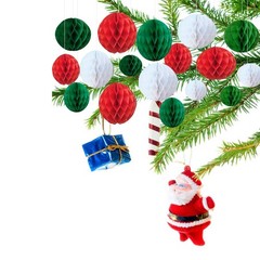 Red White Green Christmas Paper Honeycomb Balls 6 And 10 Inch Hanging Pompoms
