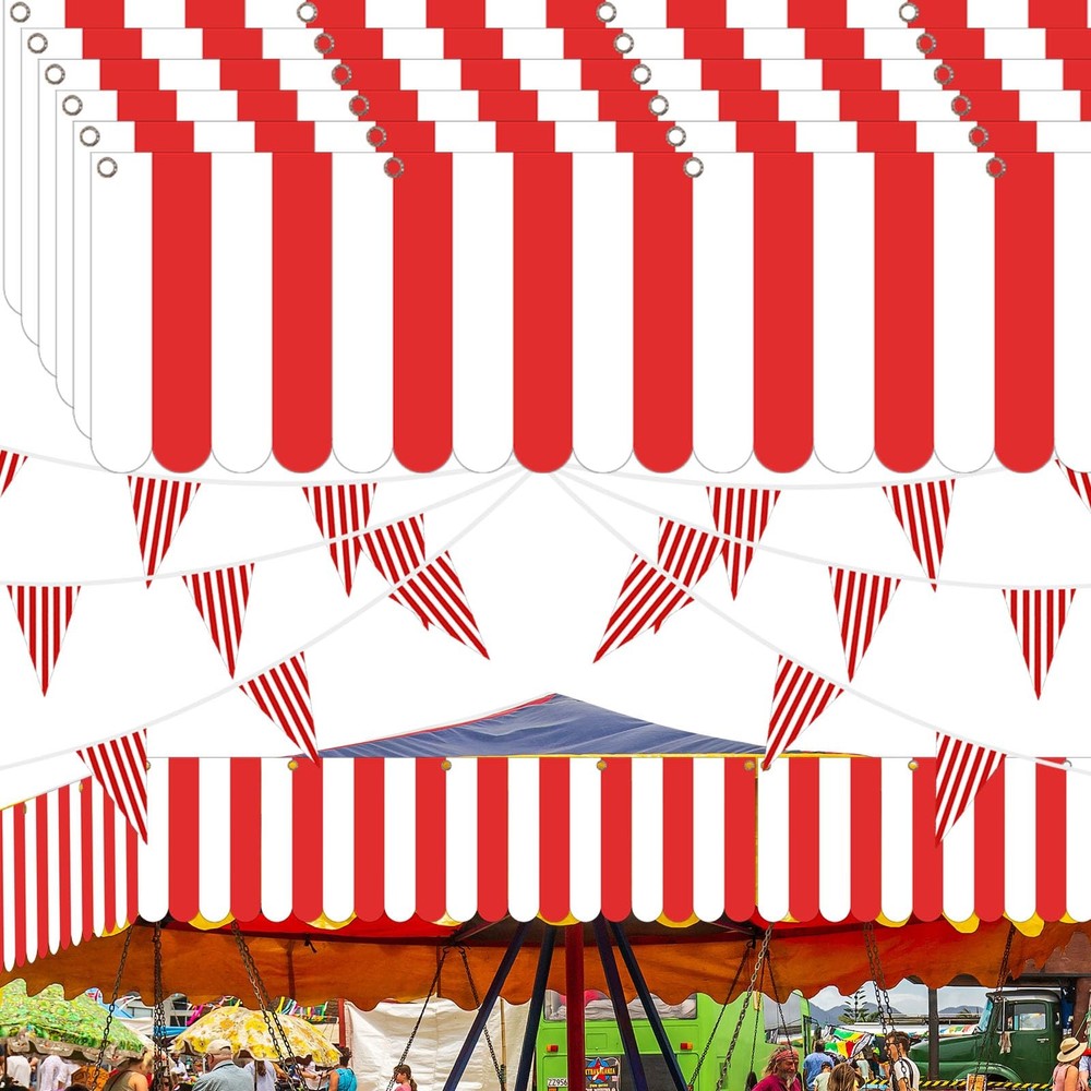 12 Pcs Carnival Tent Circus Carnival Hanging Decorations Red and White Stripe