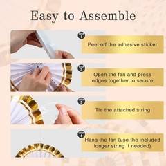 Paper Fan Decorating Kit, 6 Pack Hanging Paper Fans, 8″, 12″ and 18″ Golden Age