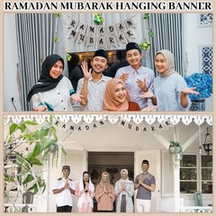 SmoothNovelty 2 Pcs Eid Ramadan Mubarak Banner Wooden Ramadan Mubarak Decorat…