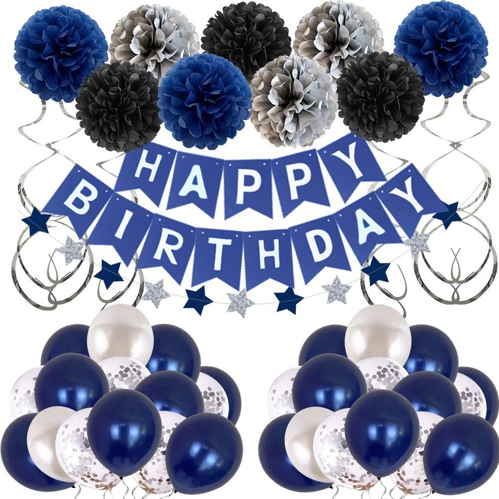 Birthday Decorations for Men Women Boys Girls – Blue Party Decor With Happy B…