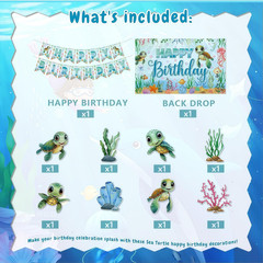 Sea Turtle Birthday Decorations Include Happy Birthday Banner, Backdrop, Hanging