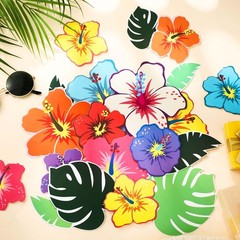 200 Pcs Summer Hawaiian Hibiscus Palm Leaves Paper Cutouts Glue Point Luau