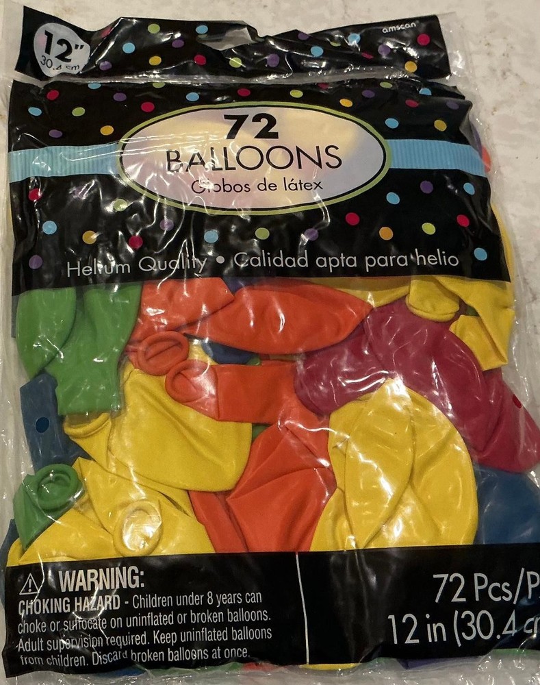 72 BALLOONS COLOR MIX YELLOW, RED, GREEN, ORANGE, BLUE,PURPLE 12″ HELIUM QUALITY