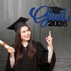Blue Graduation Party Decorations Grad 2026 Wooden Sign Photo Booth Props