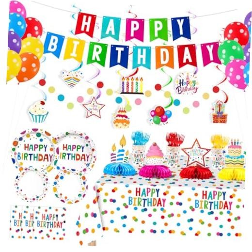 Colorful Dots Party Decorations,155pcs Happy Birthday Themed Party Decorations