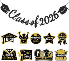 Graduation Decorations 2026, Class of 2026 – Party Supplies Kit with Black and G
