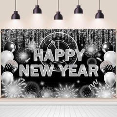 Black Silver Happy New Year Backdrop 2026 Kiss Me at Midnight Photography