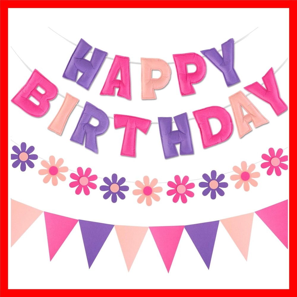 Felt Birthday Decorations, NO DIY, Pre-Strung 3D Felt Happy Birthday Banner w…