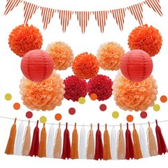 33pcs Party Decorations Supplies Set, Lanterns Tissue Pom Poms Flowers Tassel…