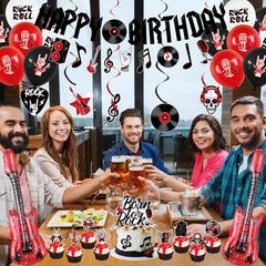 Rock and Roll Birthday Party Decorations – Happy Birthday Banner, Hanging Swirls