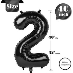 Black Number 2 Balloon 40 Inch, 2 Balloon Number, 2nd Birthday Decorations