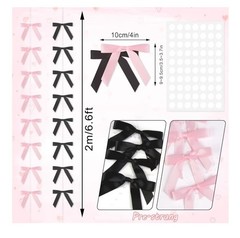 Pink And Black Satin Bows For Weddings, Bachlorette Or Birthday Prestrung
