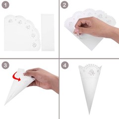 50 PCS White Paper Wedding Confetti Cones Hollow Rose Print Petal Holders