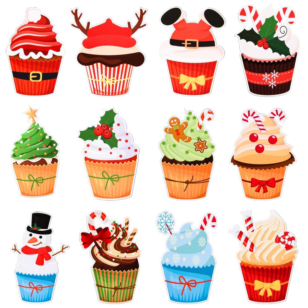 120 Pcs Large Christmas Cupcake Paper Cutouts Glue Points Holiday Wall Decor