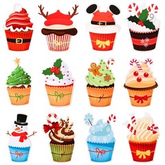 120 Pcs Large Christmas Cupcake Paper Cutouts Glue Points Holiday Wall Decor