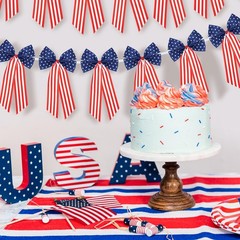 2 Pcs Patriotic Bow Garland Red White Blue Bow Satin Ribbon Patriotic Holiday…