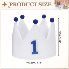 1st Birthday Crown Hat Reusable Party Hats with Elastic Band, White
