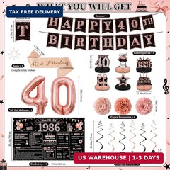 40th Birthday Decorations for Women, Rose Gold 1986 Happy 40th Birthday Decorati