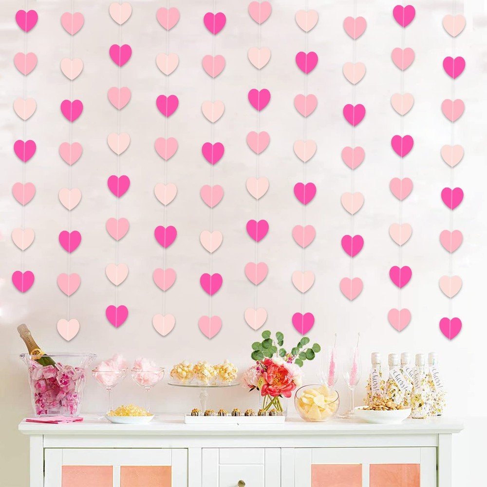 52Ft Pink Hearts Garland Bunting Banner Hanging Paper Streamer for Baby Showe…