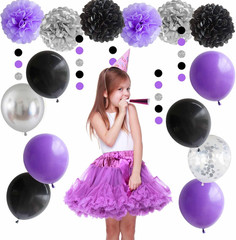 Black Purple and Silver Happy Birthday Party Decorations Balloons Décor Supplies