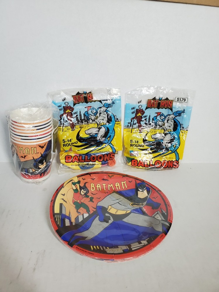 Vintage Batman Party Supplies 1989 & 1993 Unique Plates, Napkins & Balloons NEW!