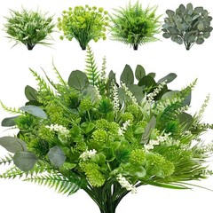 12 Bundles 4 Styles Artificial Plants Outdoor, UV Resistant No 12P, Green