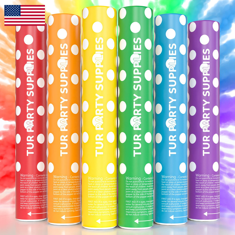 Rainbow Powder Cannons Smoke Bombs Biodegradable Poppers Assorted 6 Pack Launch
