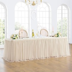 72in Rainbow Tulle Table Skirts Rectangle Tables 6/4ft 2-Layer Pastel Color