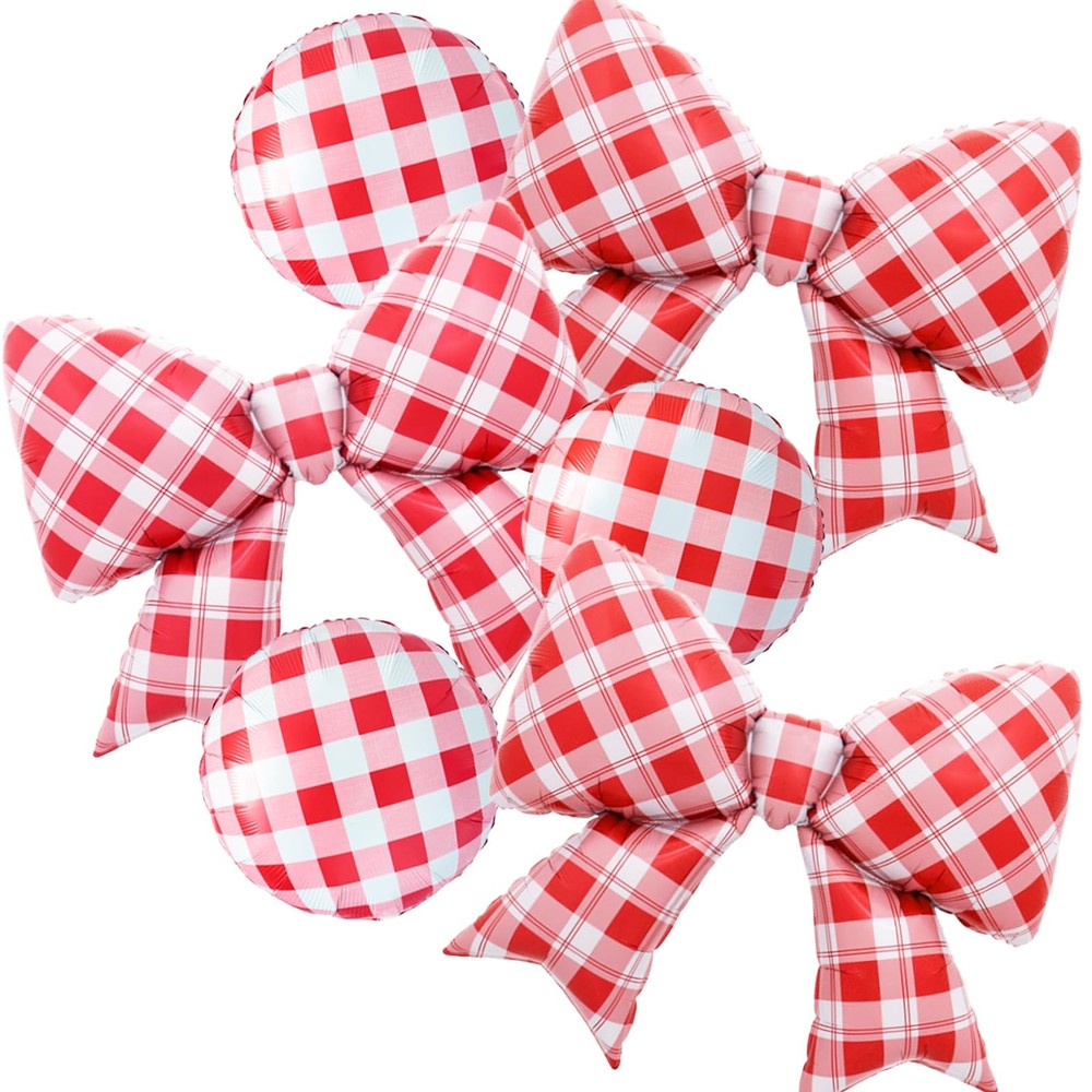 Red White Bow Balloons Gingham Balloons Red Gingham Decor Picnic Birthday Par…
