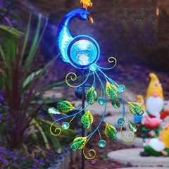 Solar Powered Peacock Garden Stake Light Metal Waterproof Lawn Lighting