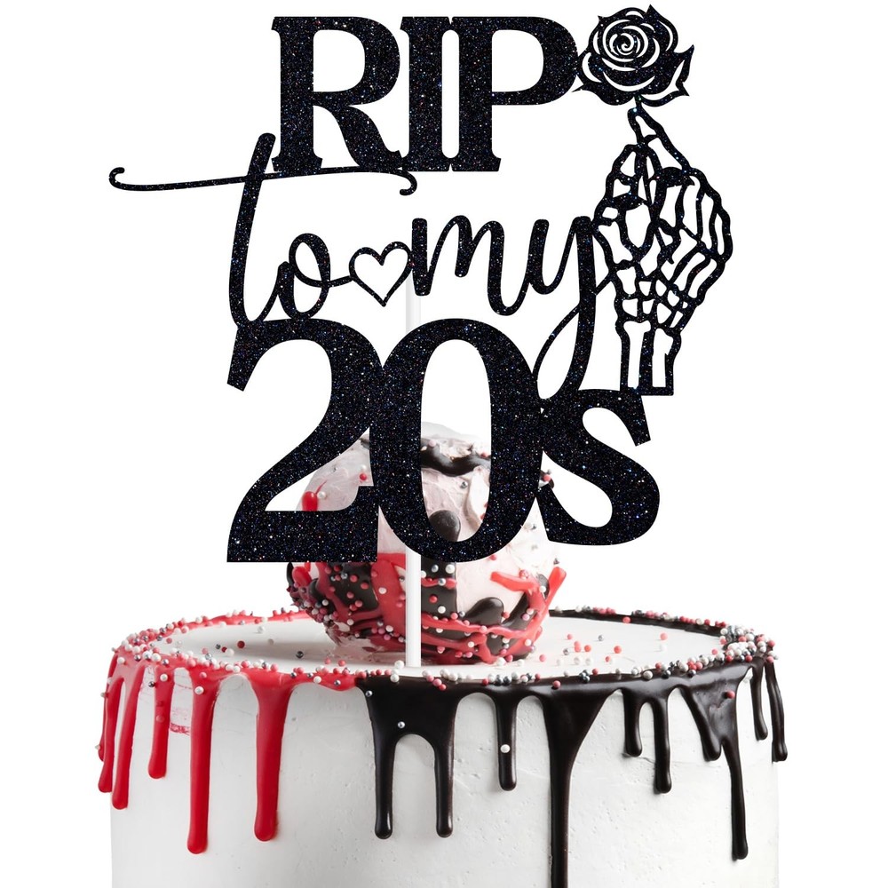 Black Glitter Rip To My 20s Cake Topper 30th Birthday Party Decoration Supply