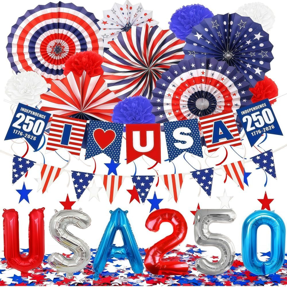 4Th of July Decorations 250Th, Patriotic Red White and Blue Party Supplies Kit I