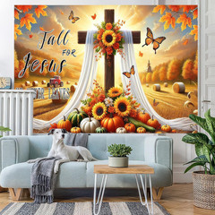 Fall for Jesus Backdrop Banner – Thanksgiving Outdoor Decor 71×43 Inches