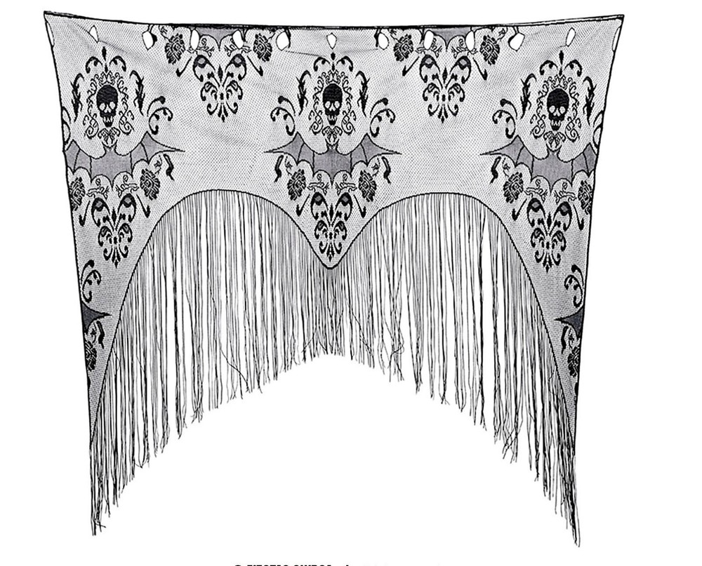 Halloween Door or window Cover Witchy Black Lace Curtains Gothic Bats & Skulls