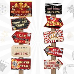 Cinema Themed Party Signs Pack 20 Pieces for Movie Night Decorations
