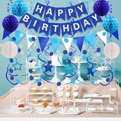 Happy Birthday Banner Decorations Honeycomb Balls Confetti Streamers Bunting Set