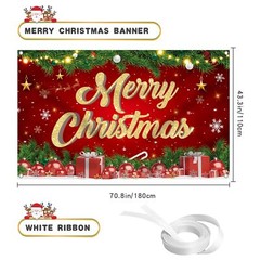Large Merry Christmas Banner 72×44 Inch Christmas Backdrop For Christmas Party D