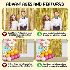 2 Pack Foil Fringe Backdrop Curtains, Tinsel 39.6″W x 98.4″L (Pack of 2) Gold