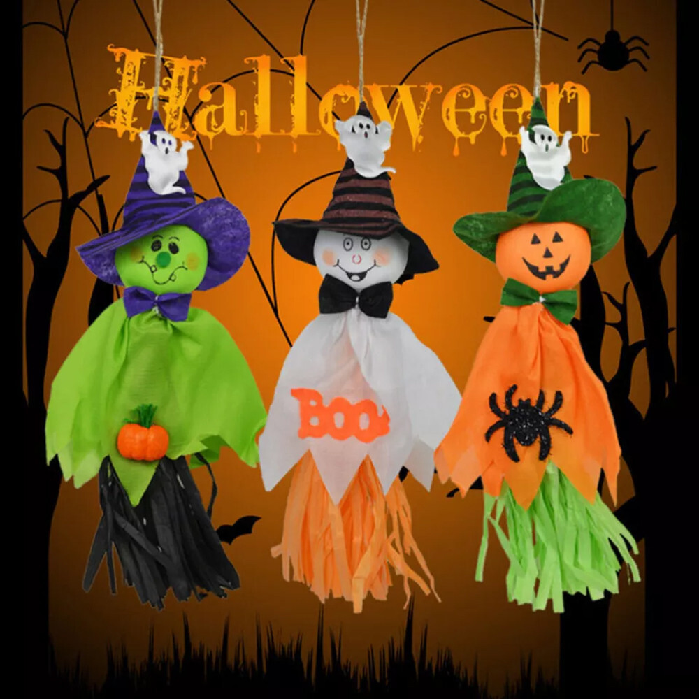 Set of 3 x Scary Halloween Ghost Windsock Hanging Scarecrow Witches Pendants