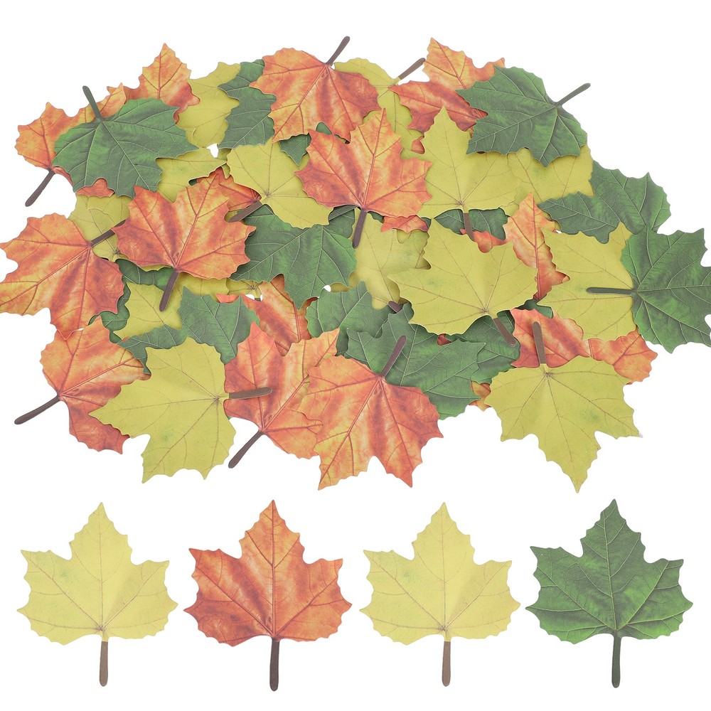 300 x Artificial Maple Leaves Cutouts Leaf Red Yellow Green with Glue 2.8×3.3″