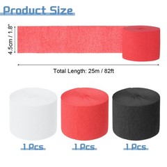 3 Rolls Crepe Paper Streamers Decor Red,White,Black