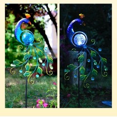 Solar Powered Peacock Garden Stake Light Metal Waterproof Lawn Lighting