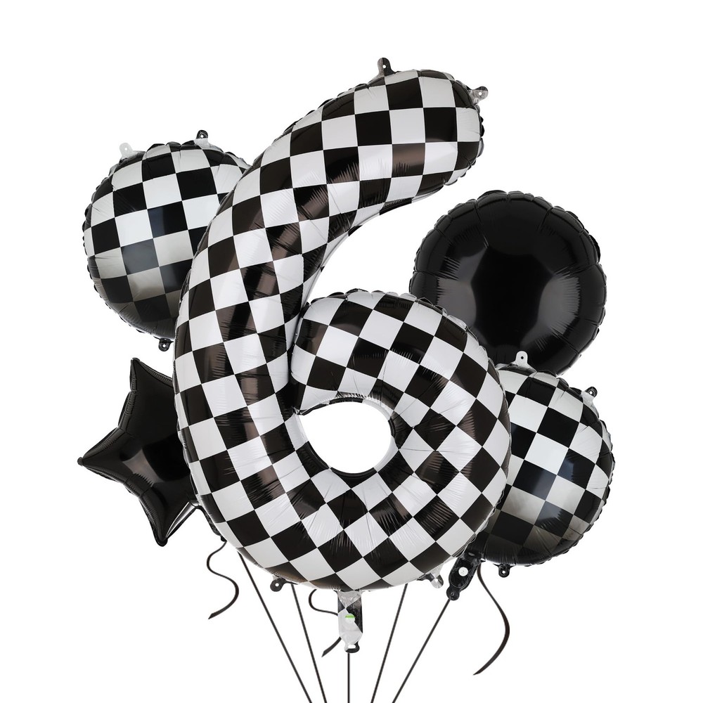 40 Inch Checkered Number Balloon 6 Black and White Race Car Birthday Balloons…