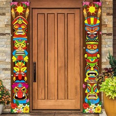 Lightweight Tiki Mask & Hibiscus Banner Set for Beach Parties – 2 Count, 71″x12″